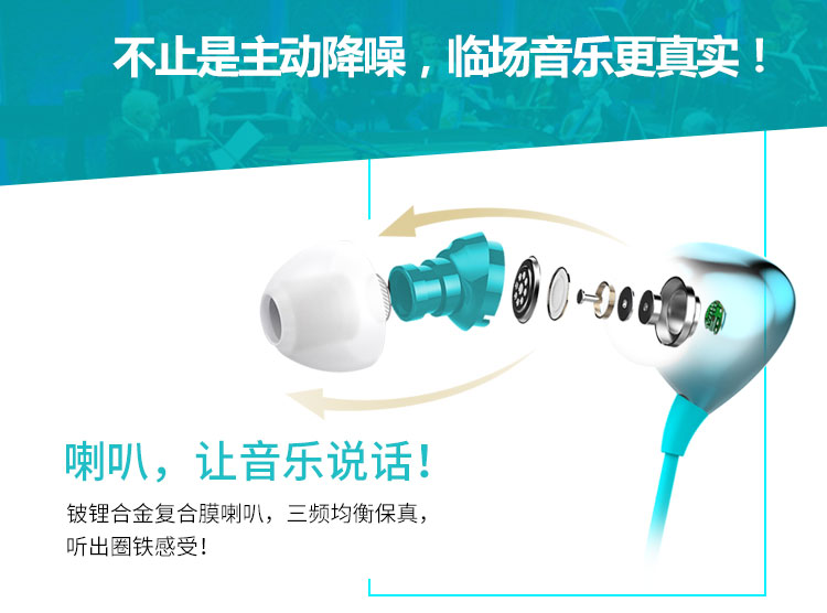 H100主動降噪耳機(jī)入耳式智能線控有源消噪耳塞HIFI音質(zhì)