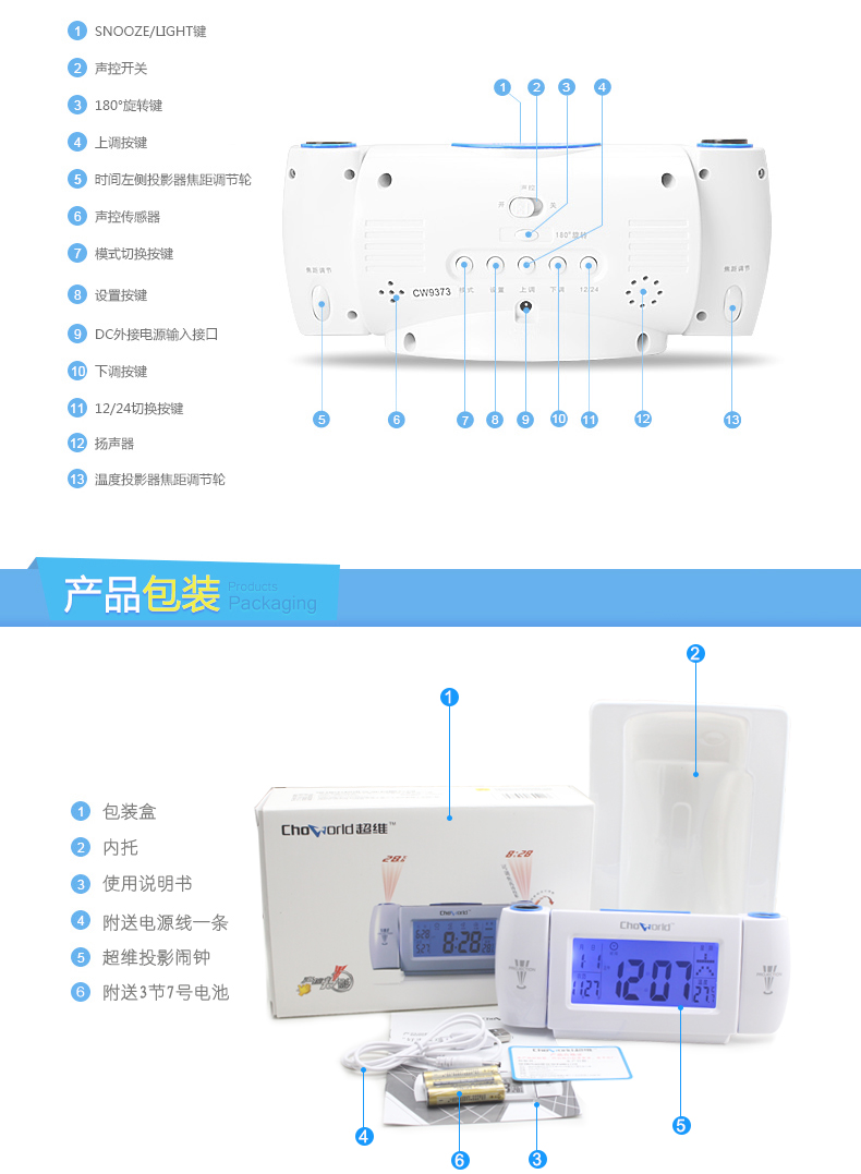 創(chuàng)意雙投影鐘萬年歷 可愛LED靜音夜光鬧鐘電子鐘懶人床頭時(shí)鐘座鐘
