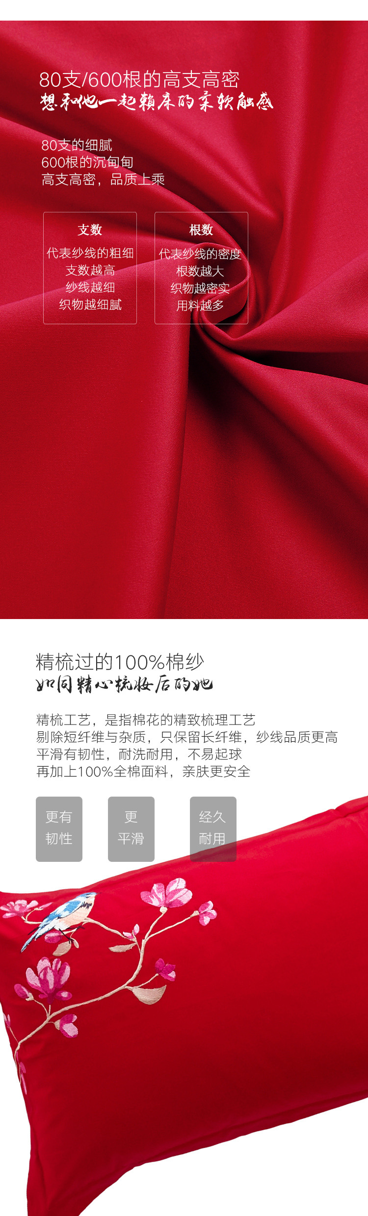 大樸 精梳純棉緞紋婚慶繡花六件套